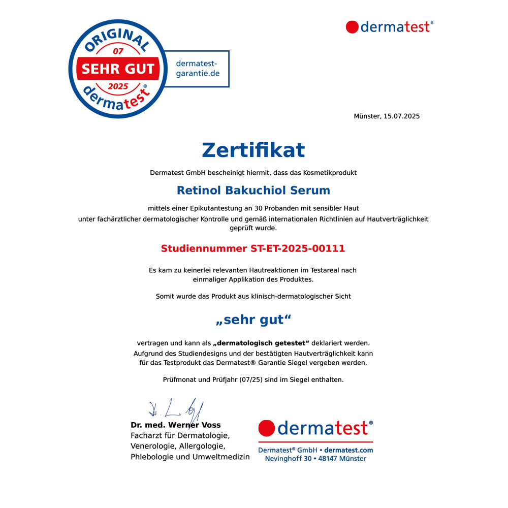 Retinol-Bakuchiol-Serum Zertifikat dermatest