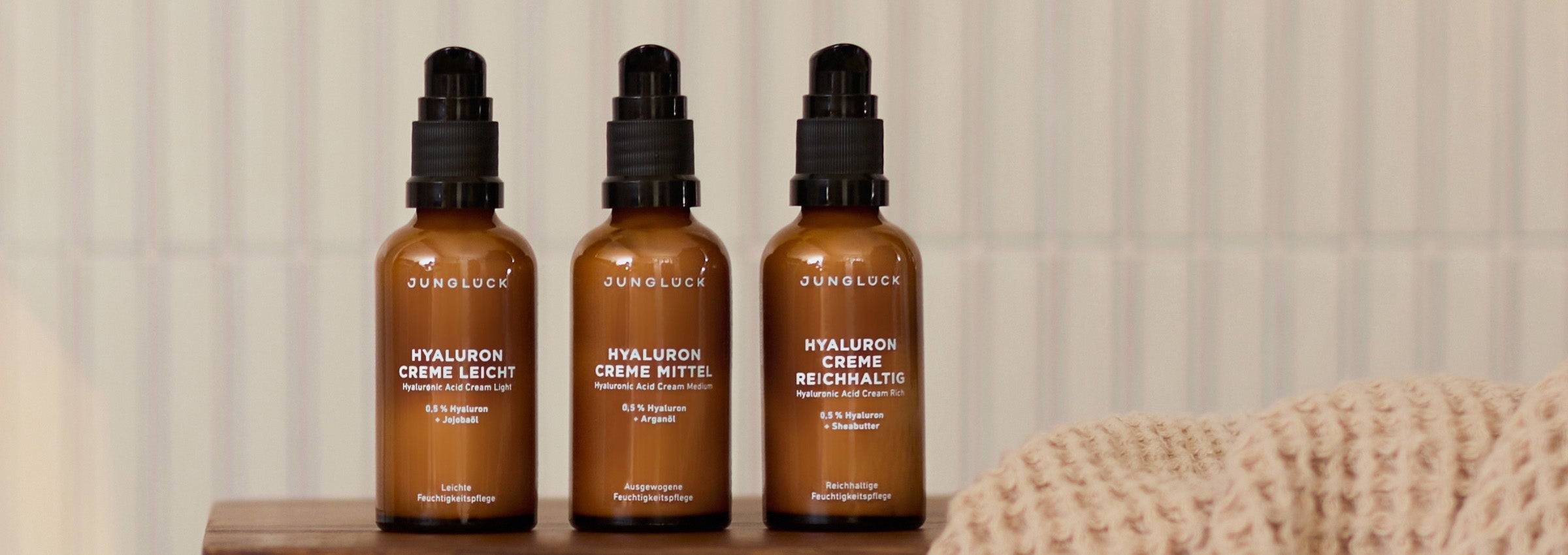Junglück Hyaluron Cremes leicht, mittel und reichhaltig