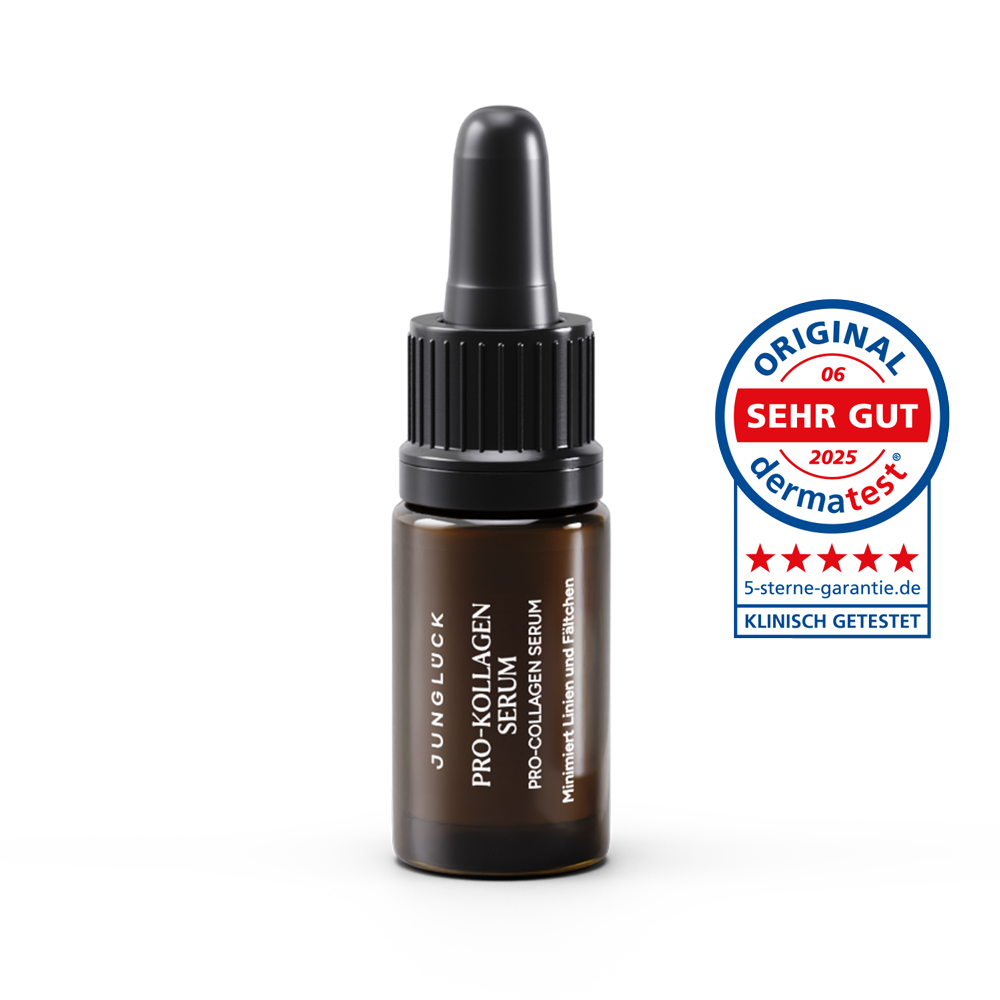 JUNGLÜCK Pro-Kollagen Serum in Reisegröße mit Dermatest Logo Bewertung "Sehr gut"
